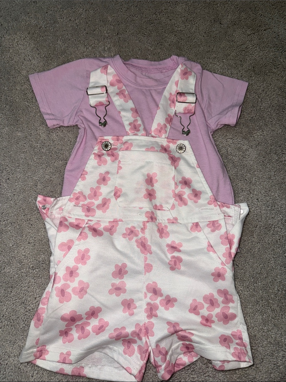 Pink Floral Overall Shorts with Pink Tee - Kids